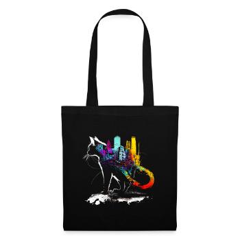 Cat with a colorful city on its back - Tote Bag - black - Front
