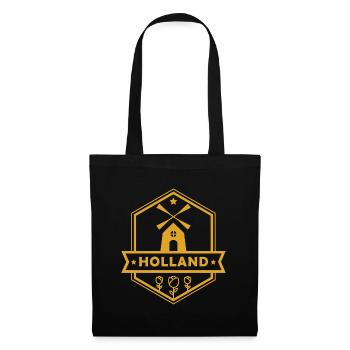 Logo Holland avec moulin et 3 tulipes - Sac en tissu - noir - Devant
