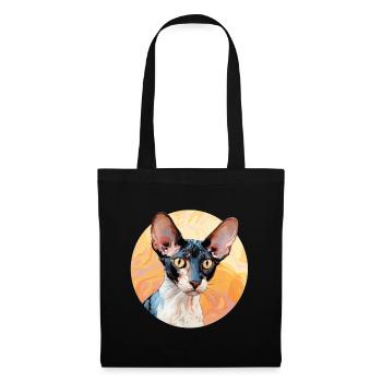 Cornish Rex Katze - Stoffbeutel - Schwarz - Vorne