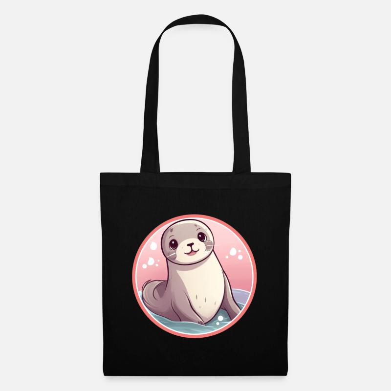 Robbe Kawaii - Stoffbeutel - Schwarz