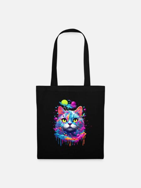 Pop-Art Katze - Stoffbeutel - Schwarz
