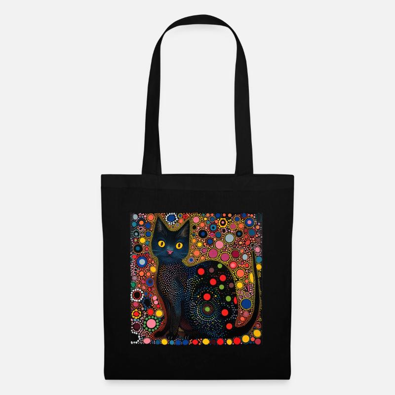 schwarze katze, katzen, bunt, tier, geschenk - Stoffbeutel - Schwarz