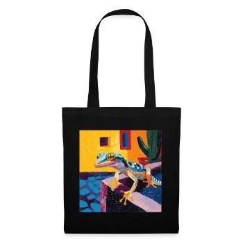 gecko, echsen, bunt, tier, geschenk, geschenkidee - Stoffbeutel - Schwarz - Vorne
