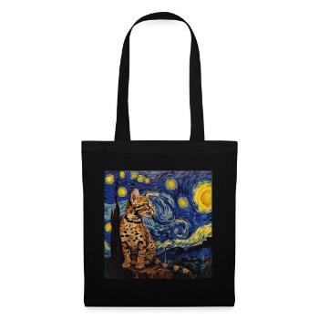 Ozelot, luchs, van gogh, sternennacht - Stoffbeutel - Schwarz - Vorne