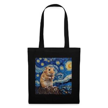 hamster, tier, van gogh, sternennacht - Stoffbeutel - Schwarz - Vorne