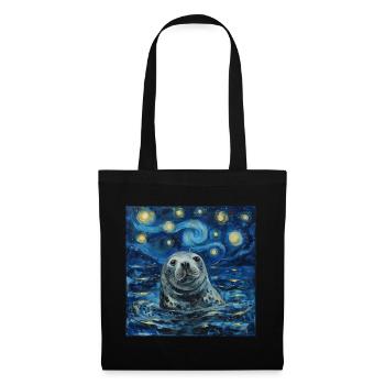 Seal, Sea Lion, Van Gogh, Starry Night - Tote Bag - black - Front