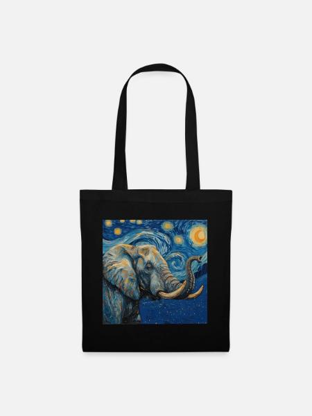 elefant, van gogh, sternennacht - Stoffbeutel - Schwarz