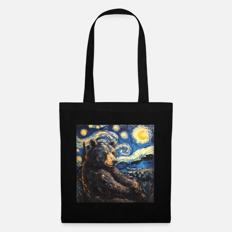 grizzlie, bär, van gogh, sternennacht - Stoffbeutel - Schwarz
