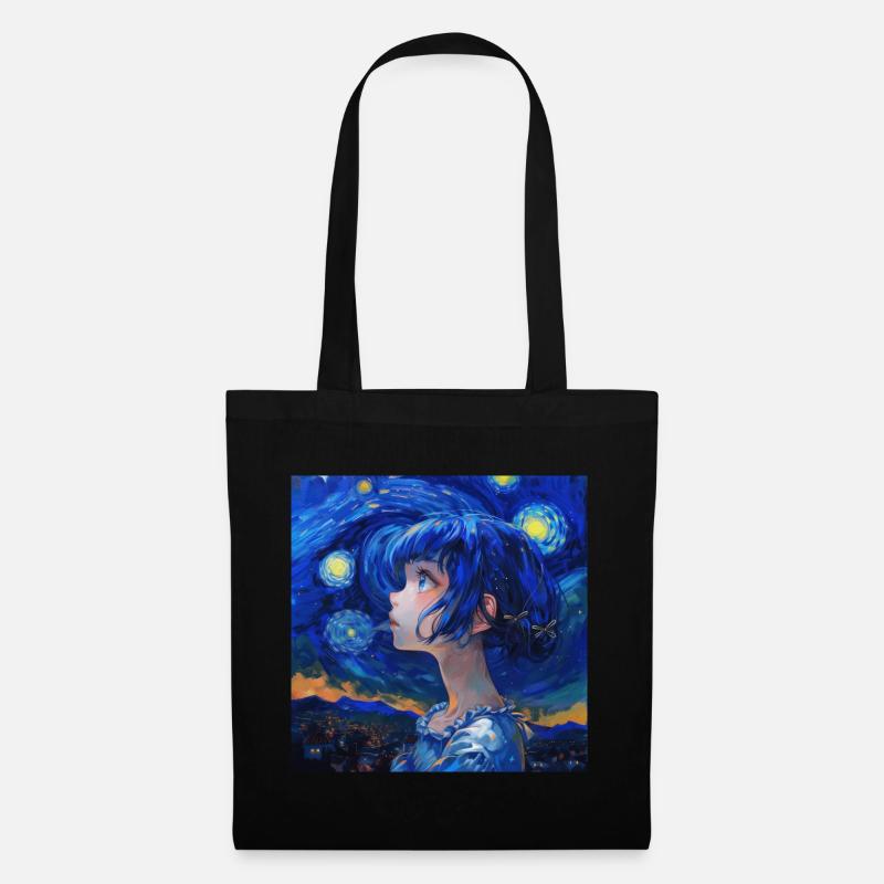 anime, anime mädchen, otaku, waifu, van gogh - Stoffbeutel - Schwarz
