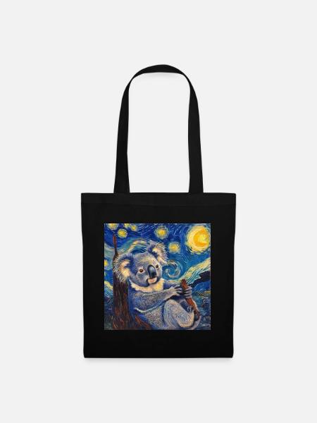 koala, van gogh, sternennacht, geschenk - Stoffbeutel - Schwarz