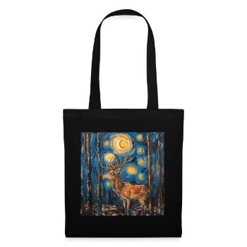 Cerf, Van Gogh, nuit étoilée, cadeau - Sac en tissu - noir - Devant