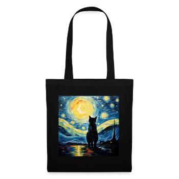 Chat, Motif De Chat, Van Gogh, Nuit Étoilée - Sac en tissu - noir - Devant