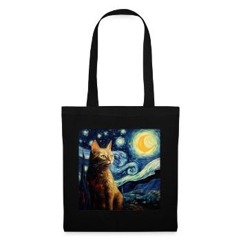 Cat, Cat Motif, Van Gogh, Starry Night - Tote Bag - black - Front