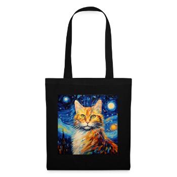 Cat, cat motif, van gogh, starry night - Tote Bag - black - Front