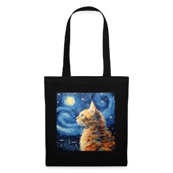Chat, Motif De Chat, Van Gogh, Nuit Étoilée - Sac en tissu - noir - Devant