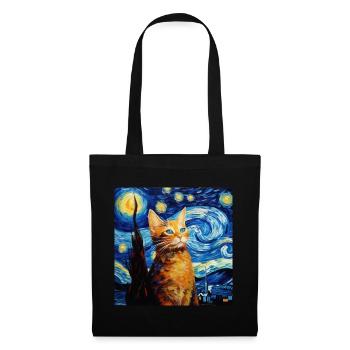 Cat, Cat Motif, Van Gogh, Starry Night - Tote Bag - black - Front