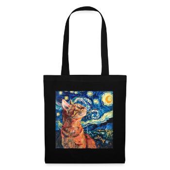 Cat, Cat Motif, Van Gogh, Starry Night - Tote Bag - black - Front