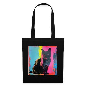 Katze, katzenmotiv, popart, geschenk, geschenkidee - Stoffbeutel - Schwarz - Vorne