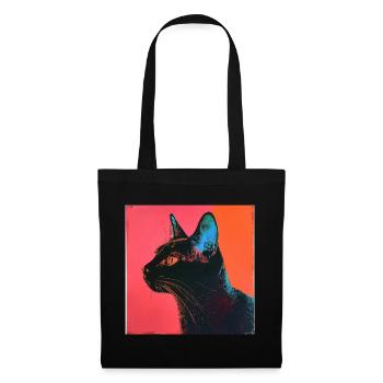 Katze, katzenmotiv, popart, geschenk, geschenkidee - Stoffbeutel - Schwarz - Vorne