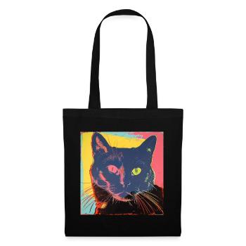 Katze, katzenmotiv, popart, geschenk, geschenkidee - Stoffbeutel - Schwarz - Vorne