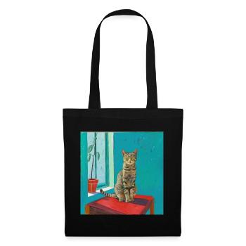 Katze, katzenmotiv, popart, geschenk, geschenkidee - Stoffbeutel - Schwarz - Vorne