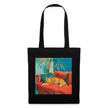 Katze, katzenmotiv, popart, geschenk, geschenkidee - Stoffbeutel - Schwarz - Vorne