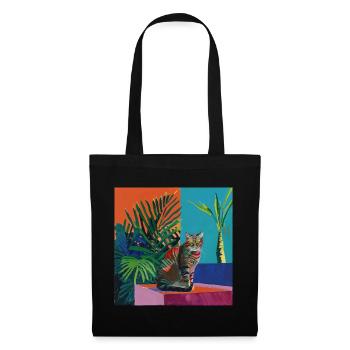 Katze, katzenmotiv, popart, geschenk, geschenkidee - Stoffbeutel - Schwarz - Vorne