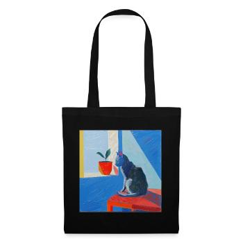 Katze, katzenmotiv, popart, geschenk, geschenkidee - Stoffbeutel - Schwarz - Vorne