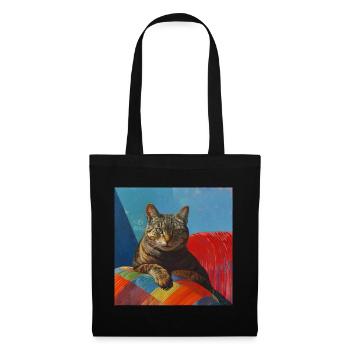 Katze, katzenmotiv, popart, geschenk, geschenkidee - Stoffbeutel - Schwarz - Vorne