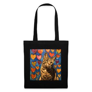 Katze, katzenmotiv, popart, geschenk, geschenkidee - Stoffbeutel - Schwarz - Vorne