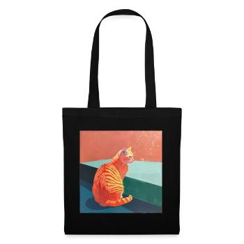 Katze, katzenmotiv, popart, geschenk, geschenkidee - Stoffbeutel - Schwarz - Vorne