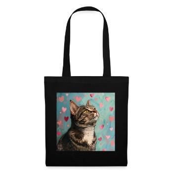 Katze, katzenmotiv, popart, geschenk, geschenkidee - Stoffbeutel - Schwarz - Vorne