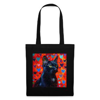 Katze, katzenmotiv, popart, geschenk, geschenkidee - Stoffbeutel - Schwarz - Vorne
