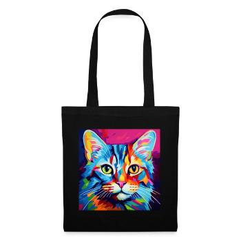Katze, katzenmotiv, popart, geschenk, geschenkidee - Stoffbeutel - Schwarz - Vorne