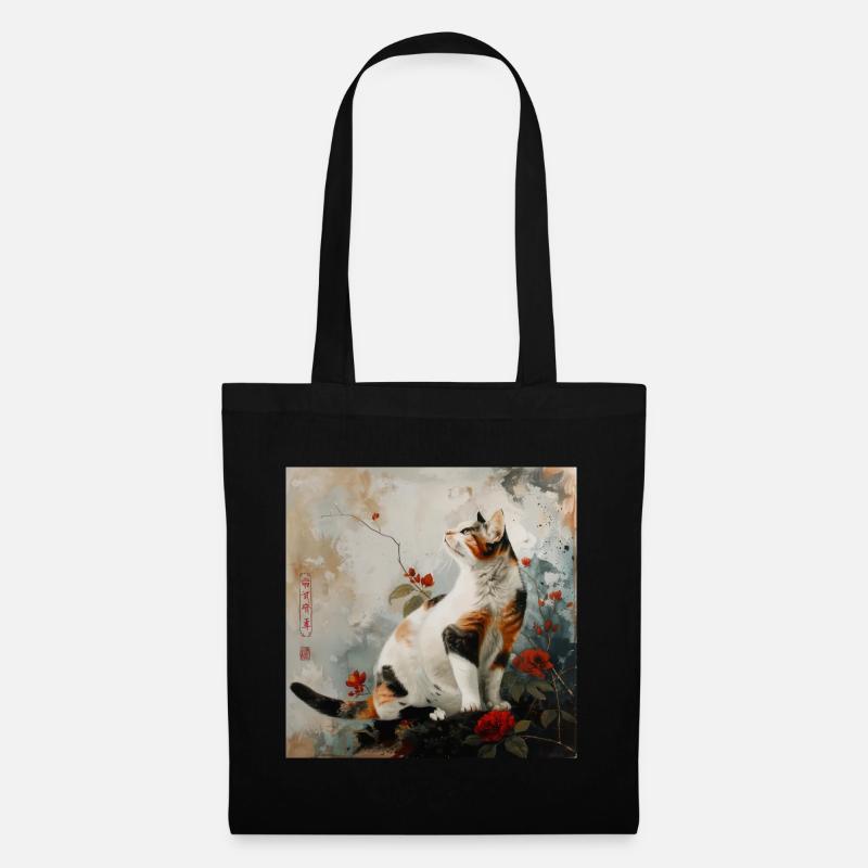 Katze, katzenmotiv, vintage, geschenk - Stoffbeutel - Schwarz