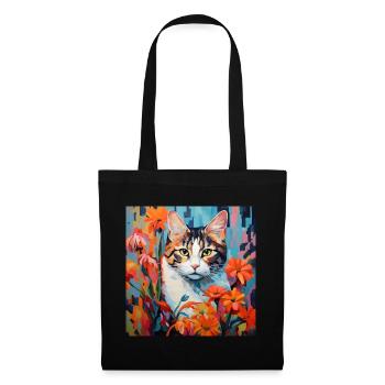 cat, cat motif, flowers, gift, gift idea - Tote Bag - black - Front