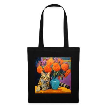 cat, cat motif, flowers, gift, gift idea - Tote Bag - black - Front