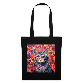 Katze, katzenmotiv, herz, geschenk, geschenkideen - Stoffbeutel - Schwarz - Vorne