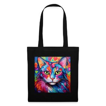 Katze, katzenmotiv, herz, geschenk, geschenkideen - Stoffbeutel - Schwarz - Vorne