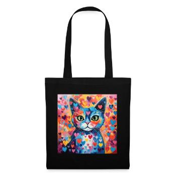 Katze, katzenmotiv, herz, geschenk, geschenkideen - Stoffbeutel - Schwarz - Vorne