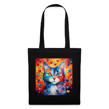 Katze, katzenmotiv, herz, geschenk, geschenkideen - Stoffbeutel - Schwarz - Vorne