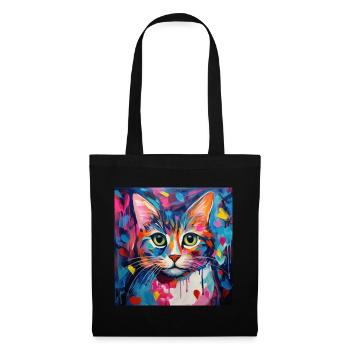 Chat, motif chat, pop art, cadeau, idée cadeau - Sac en tissu - noir - Devant