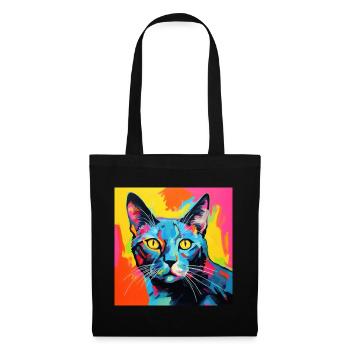Katze, katzenmotiv, popart, geschenk, geschenkidee - Stoffbeutel - Schwarz - Vorne