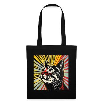Chat, motif de chat, bande dessinée - Sac en tissu - noir - Devant