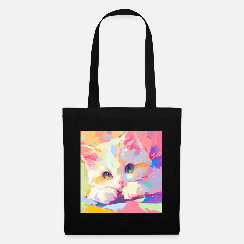 Chat, Motif De Chat - Sac en tissu - noir
