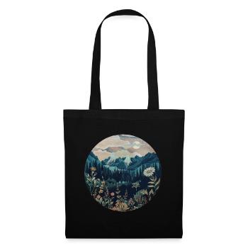 Boho, Blumen, Berge, Landschaft, Natur, Bäume - Stoffbeutel - Schwarz - Vorne