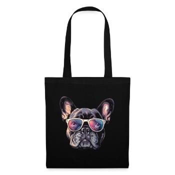 Französische Bulldogge, Frenchie, French Bulldog, - Stoffbeutel - Schwarz - Vorne