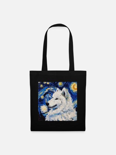 Samojede Samoyed Van Gogh Sternennacht Geschenk - Stoffbeutel - Schwarz