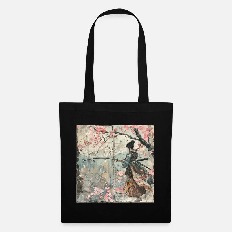 Japanisch, Samurai, Kirschblüte, Kunst, Ukiyo-E, s - Stoffbeutel - Schwarz