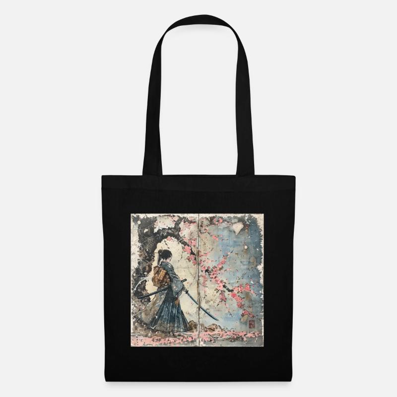 Japanisch, Samurai, Kirschblüte, Kunst, Ukiyo-E - Stoffbeutel - Schwarz
